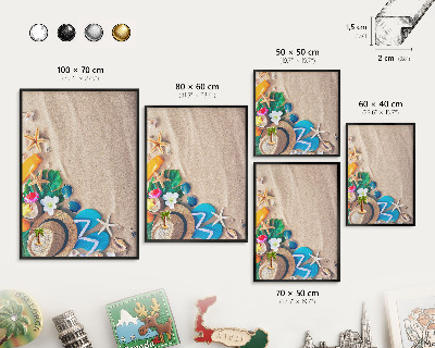 Metal wall board for magnets in a black frame Summer relaxation