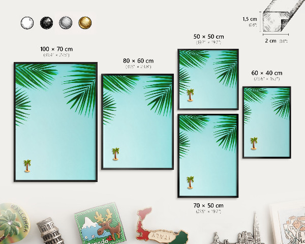Vacation magnet board with a black frame Green leaves