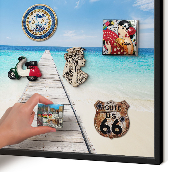 Metal wall board for magnets in a black frame Ocean Pier