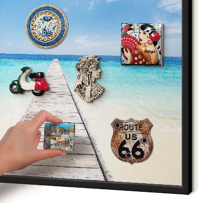 Metal wall board for magnets in a black frame Ocean Pier