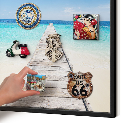 Metal wall board for magnets in a black frame Ocean Pier