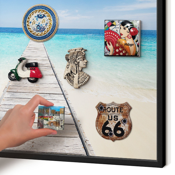 Metal wall board for magnets in a black frame Ocean Pier