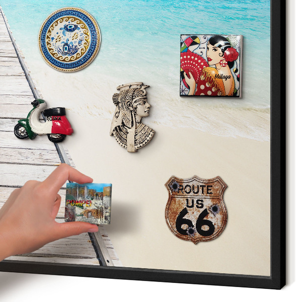 Metal wall board for magnets in a black frame Ocean Pier