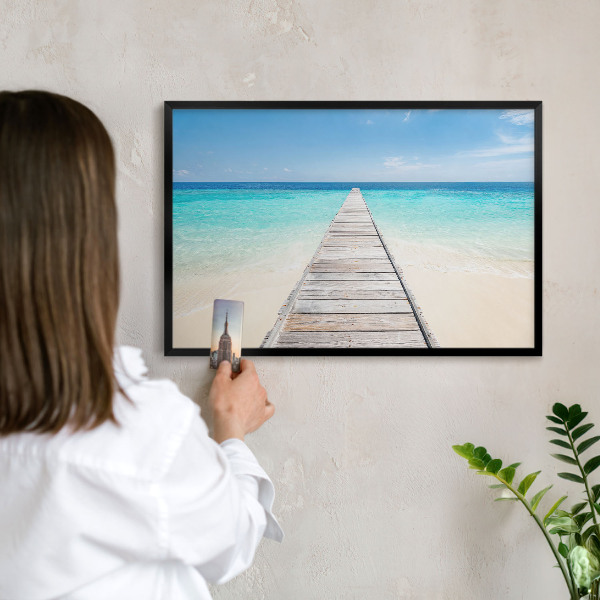 Metal wall board for magnets in a black frame Ocean Pier