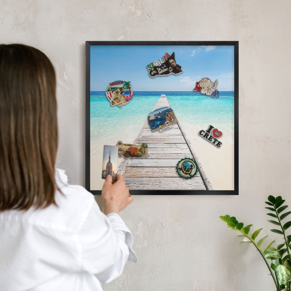 Metal wall board for magnets in a black frame Ocean Pier