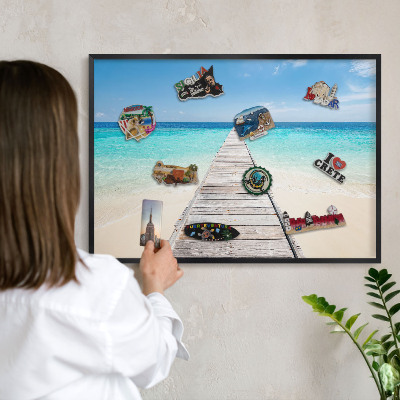 Metal wall board for magnets in a black frame Ocean Pier