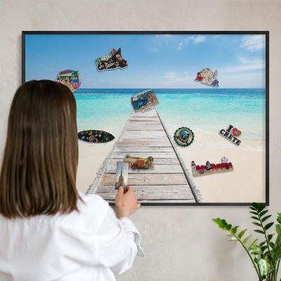 Metal wall board for magnets in a black frame Ocean Pier