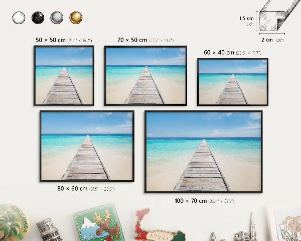 Metal wall board for magnets in a black frame Ocean Pier