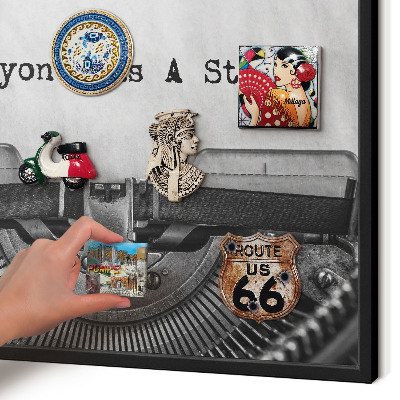 Vacation magnet board with a black frame Vintage machine