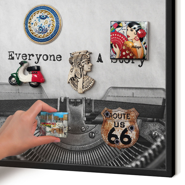 Vacation magnet board with a black frame Vintage machine