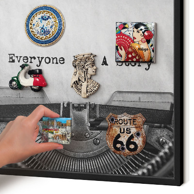 Vacation magnet board with a black frame Vintage machine