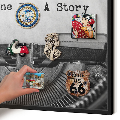 Vacation magnet board with a black frame Vintage machine