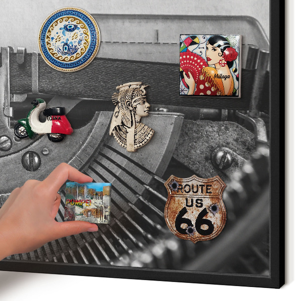 Vacation magnet board with a black frame Vintage machine