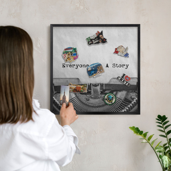 Vacation magnet board with a black frame Vintage machine