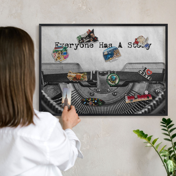 Vacation magnet board with a black frame Vintage machine