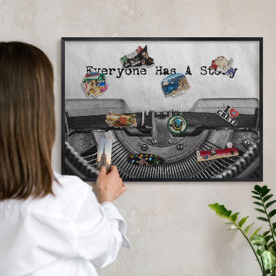 Vacation magnet board with a black frame Vintage machine