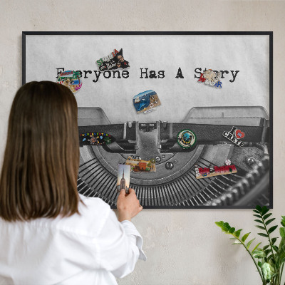 Vacation magnet board with a black frame Vintage machine
