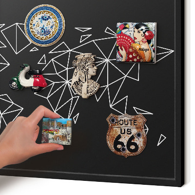 Metal wall board for magnets in a black frame World map