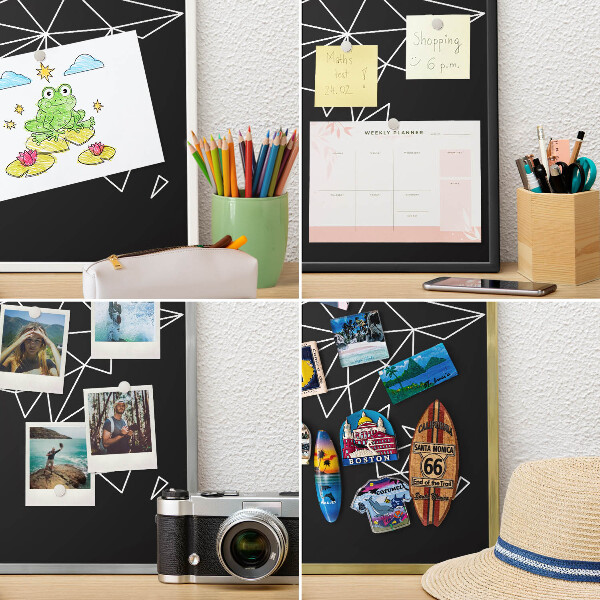 Metal wall board for magnets in a black frame World map