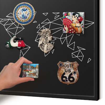 Metal wall board for magnets in a black frame World map