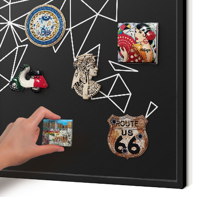 Metal wall board for magnets in a black frame World map