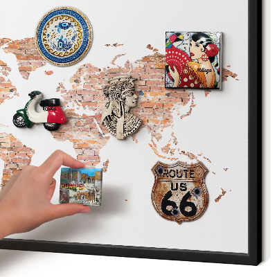 Vacation magnet board with a black frame Brick map