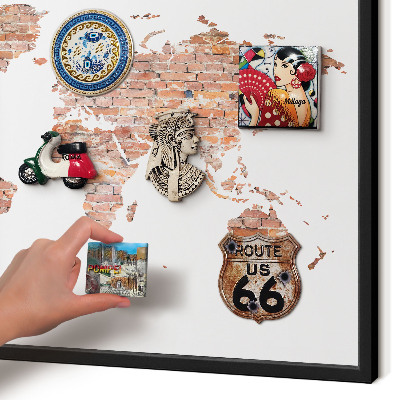 Vacation magnet board with a black frame Brick map