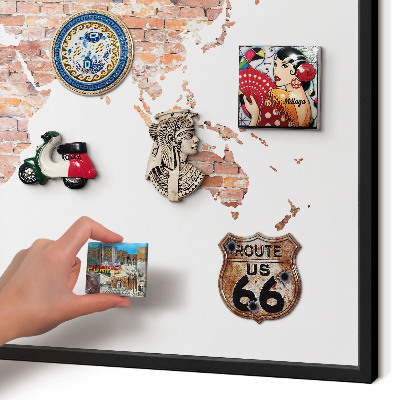 Vacation magnet board with a black frame Brick map