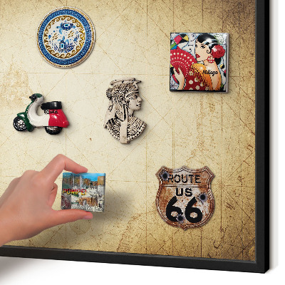Metal wall board for magnets in a black frame Ancient map