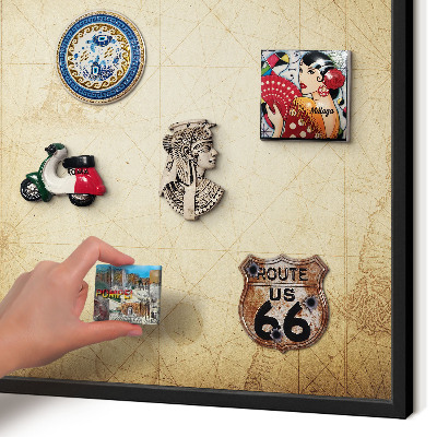 Metal wall board for magnets in a black frame Ancient map