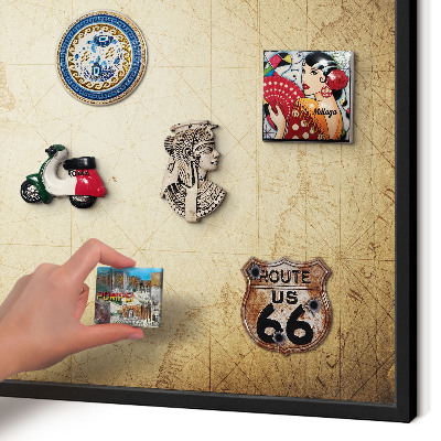 Metal wall board for magnets in a black frame Ancient map