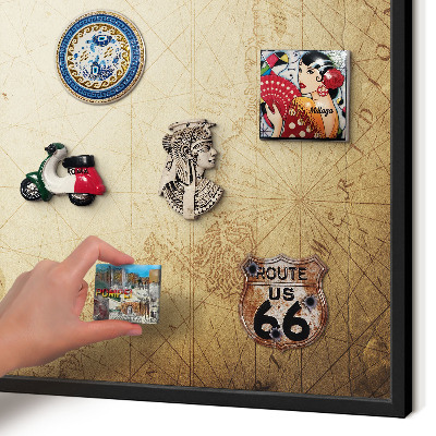 Metal wall board for magnets in a black frame Ancient map