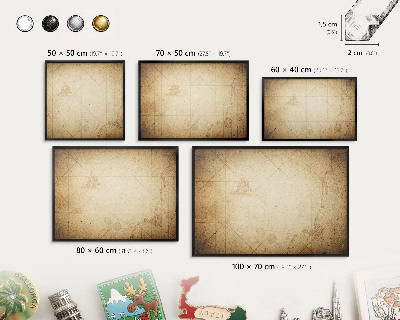 Metal wall board for magnets in a black frame Ancient map