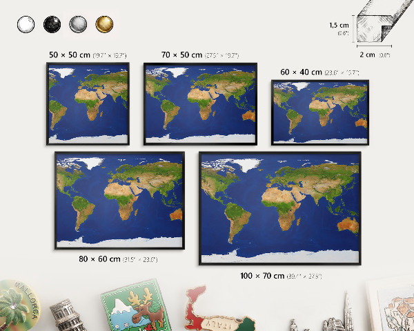 Vacation magnet board with a black frame Mapping the globe
