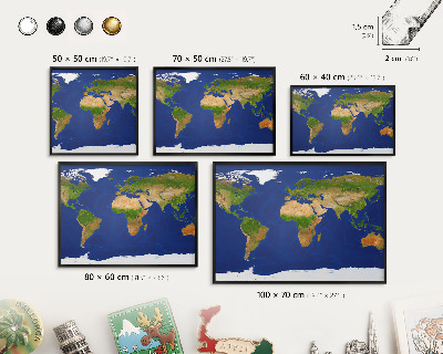 Vacation magnet board with a black frame Mapping the globe