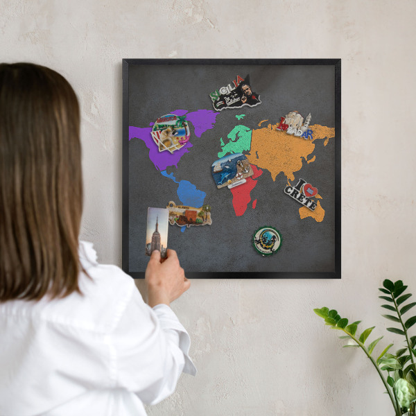 Vacation magnet board with a black frame Color map