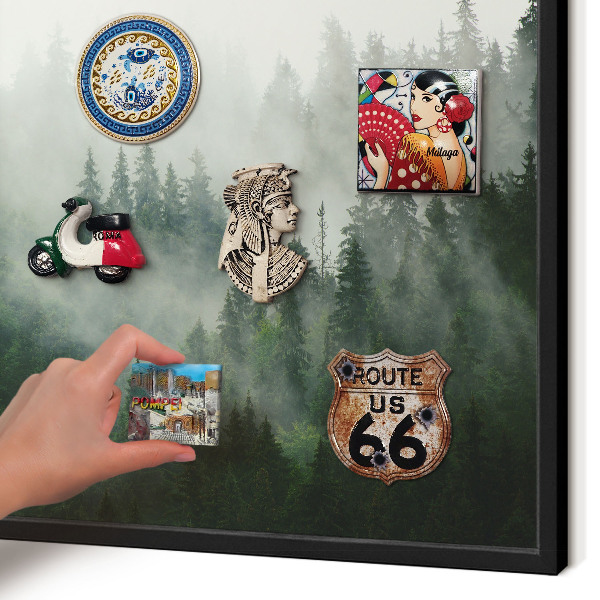 Metal wall board for magnets in a black frame Forest magic