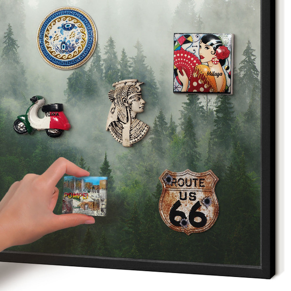 Metal wall board for magnets in a black frame Forest magic