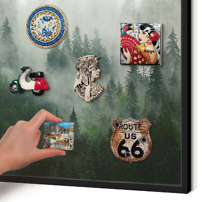 Metal wall board for magnets in a black frame Forest magic