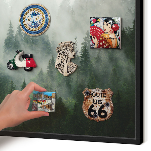 Metal wall board for magnets in a black frame Forest magic