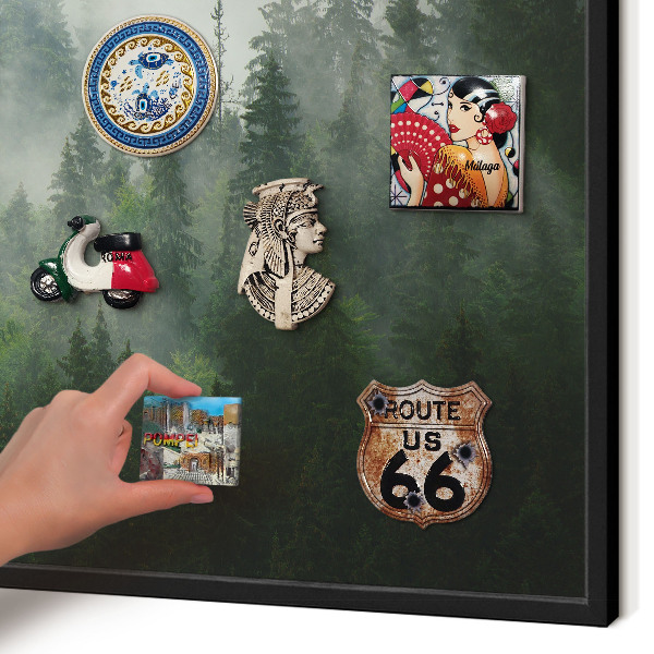 Metal wall board for magnets in a black frame Forest magic