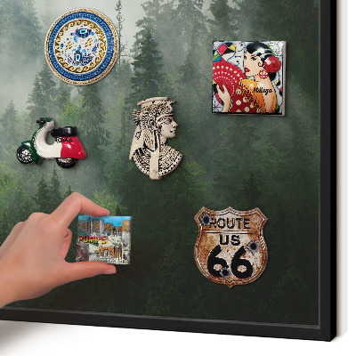 Metal wall board for magnets in a black frame Forest magic