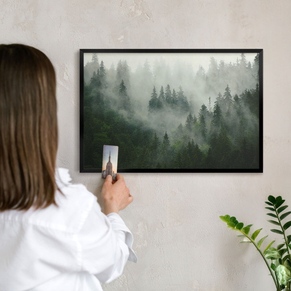 Metal wall board for magnets in a black frame Forest magic