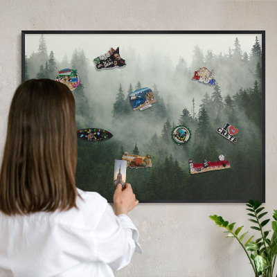 Metal wall board for magnets in a black frame Forest magic