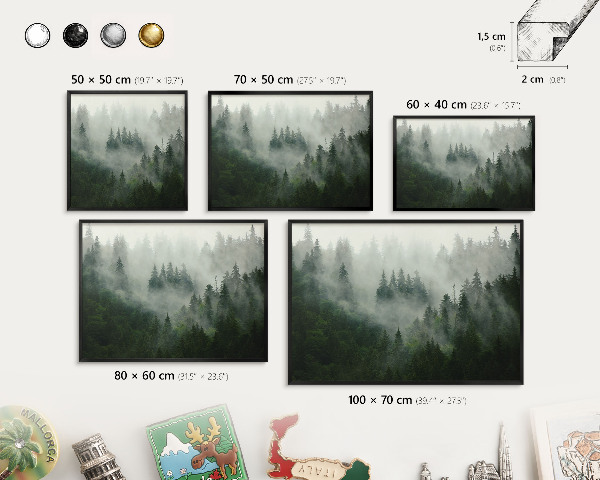 Metal wall board for magnets in a black frame Forest magic