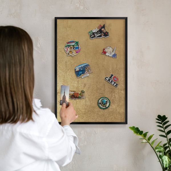 Vacation magnet board with a black frame Yellow texture