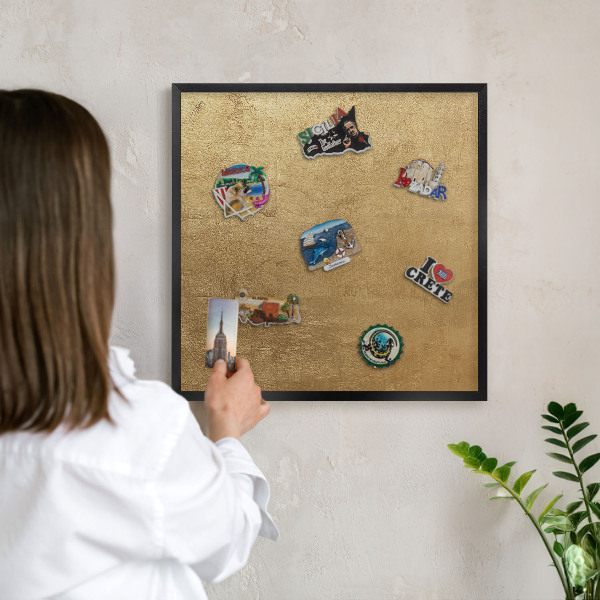 Vacation magnet board with a black frame Yellow texture