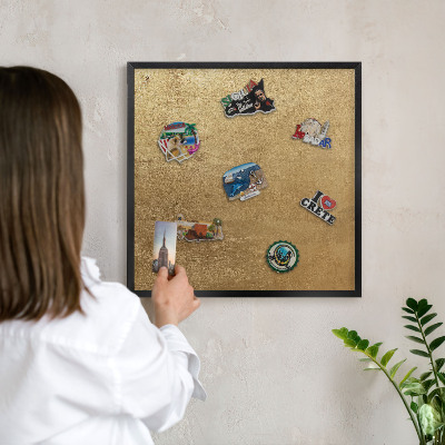 Vacation magnet board with a black frame Yellow texture