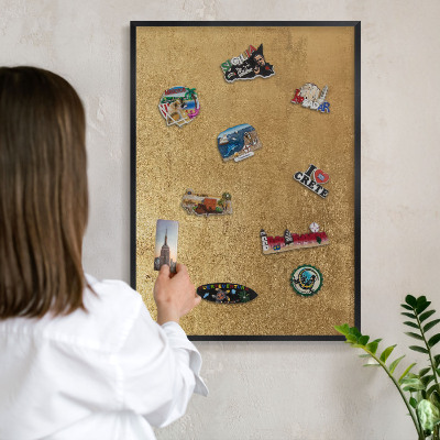 Vacation magnet board with a black frame Yellow texture