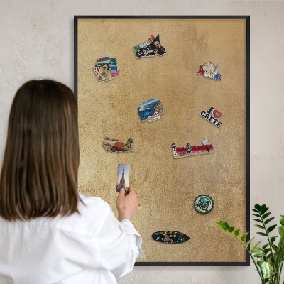 Vacation magnet board with a black frame Yellow texture